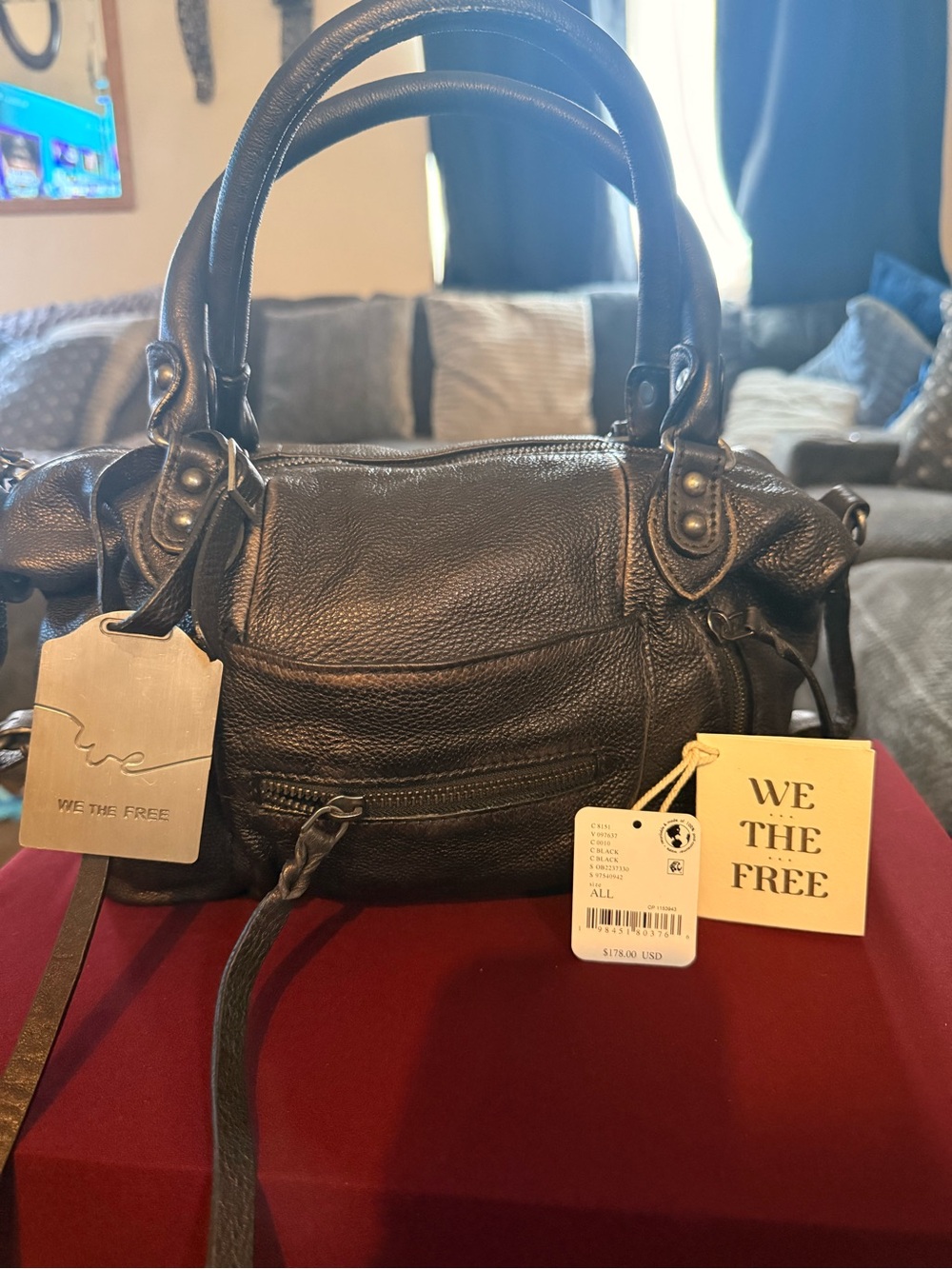 We The Free/ Free people Black Leather Satchel Handbag. BABY EMERSON